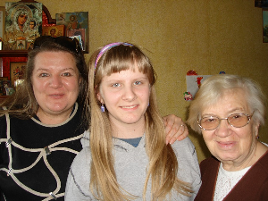 Polina with her mother and grandmother